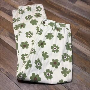 Green white floral print trousers | Boot Cut Pants | Jeans